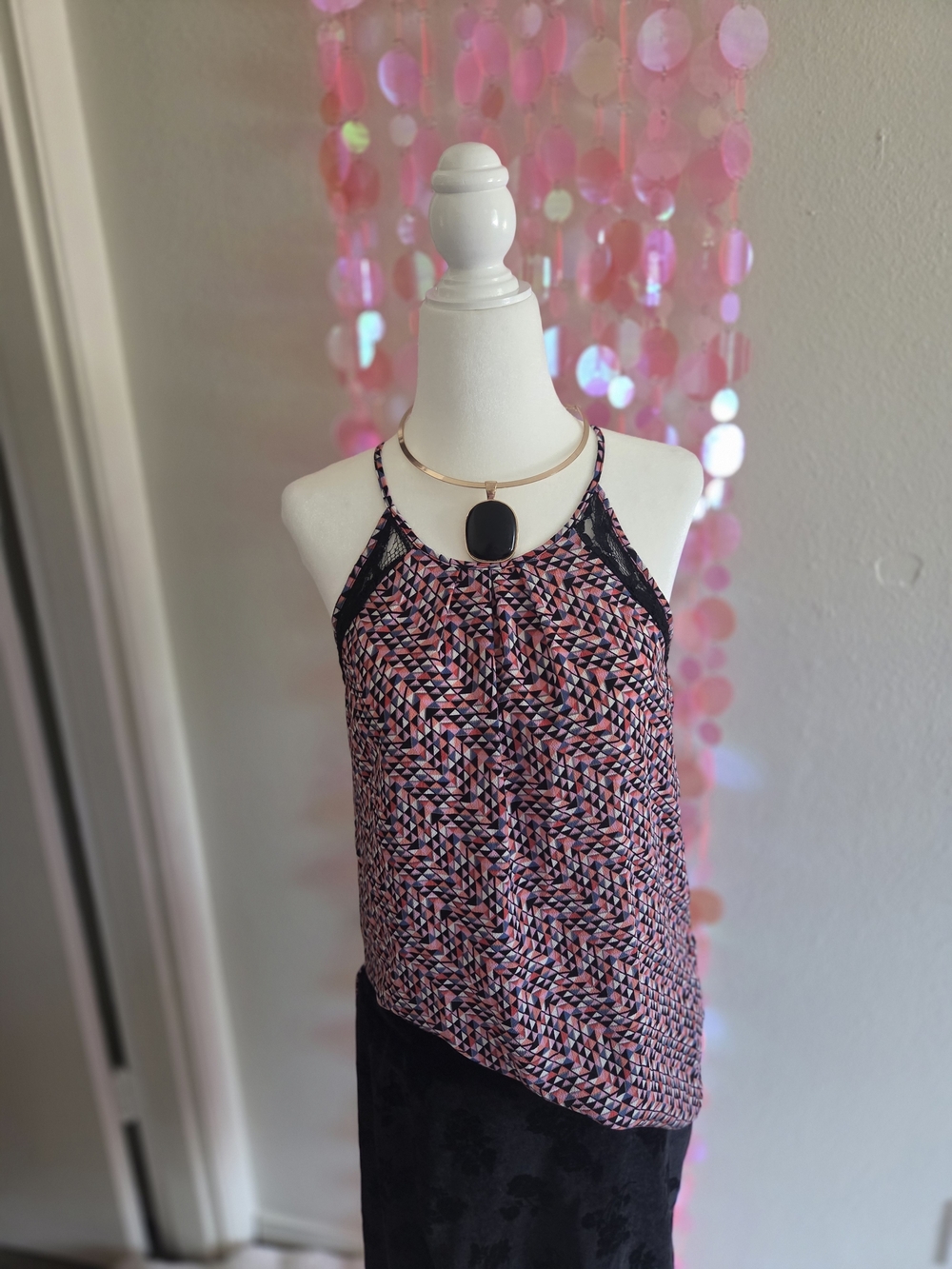 Y2K Candie's Pink and Black Geometric Halter Tank